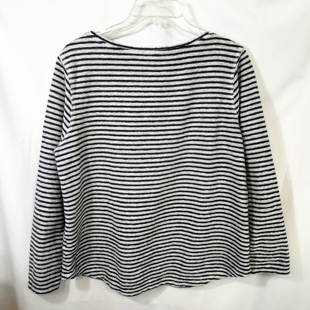 Lands End Large Top Black White Striped Long Sleeve Cotton Sweater Nautical 1812 - Picture 2 of 9